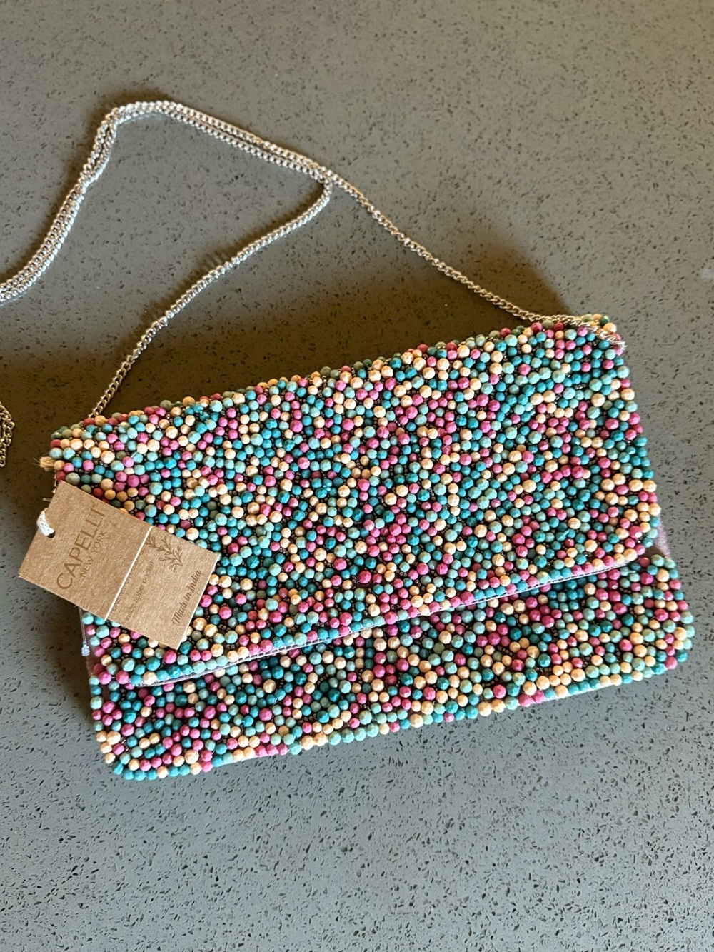 NWT Capelli New York Beaded Bubblegum Clutch/Shoulder Bag